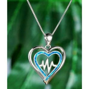 BLUE OPAL ON SILVER HEARTBEAT NECKLACE
